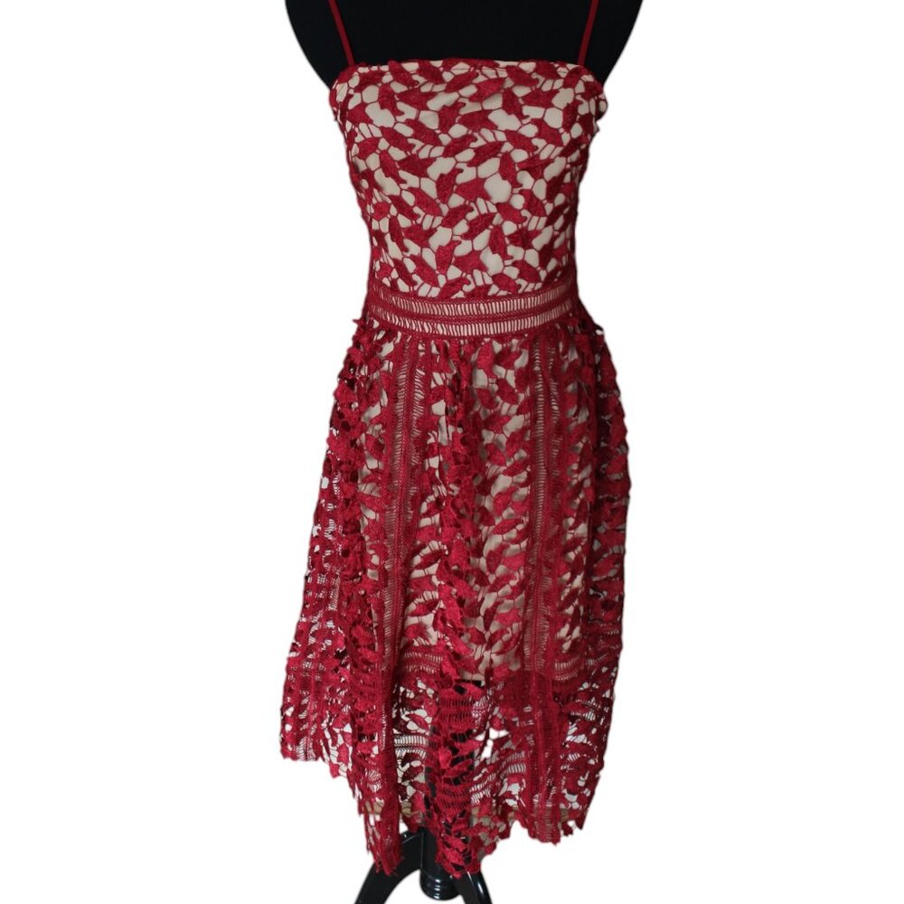 Boohoo Berry Red Corded Lace Midi SKATER Dress Size 8 NWT's HOLIDAY!